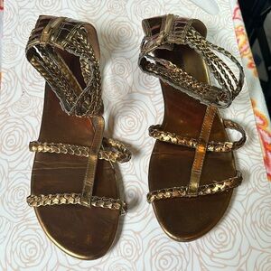 Gold Zipper Back Sandals size 8